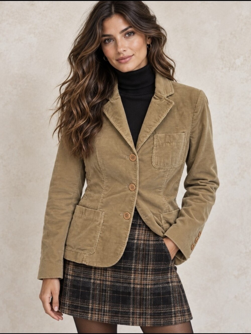 Vtg Theory Corduroy Blazer Jacket Camel Tan Cotton Stretch Y2K Women's Size 8